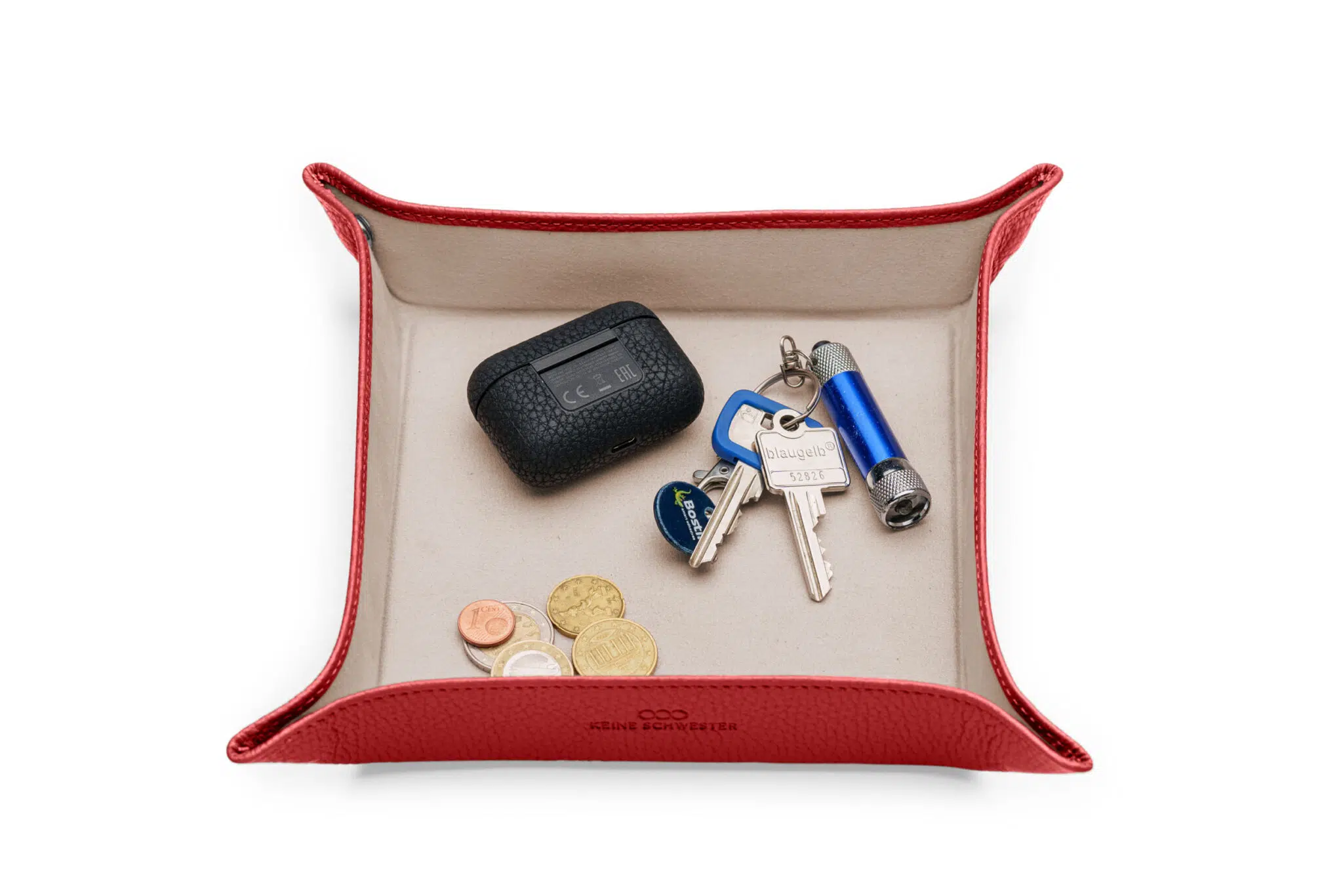 KEINESCHWESTER-Taschen-Entleerer-rot-beige-genarbt-silber-B