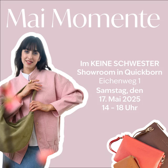 Wir haben Grund zu feiern und
laden dich ein 🥳
Gemeinsam mit tollen Freunden und engen Partnern
feiern wir die schönen Dinge, unsere Verbundenheit
und die neue Kollektion.
Mit dabei sind u.a. @drhauschka.de ,
@lille_droemme_verden , @ju@just_a_drop.de ,
@danishlaundry und @stilbude .
@pizza.pazzione  hält frisch gebackene Pizzaspezialitä-
ten für dich bereit und zur süßen Abkühlung gibt
es eine Theke mit leckerem @elbeis_offiziell .
Die Getränke gehen auf uns. 🧡💼🥳

Im KEINE SCHWESTER
Showroom in Quickborn
Eichenweg 1
Samstag, den 17. Mai 2025
14 – 18 Uhr

#keineschwester #hamburgevents# quickbornevents #fashionlifestyle #handbaggoals #welovespring #mai #may